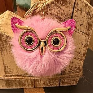 Lavender and Pink Owl Keychain with Gold Accents